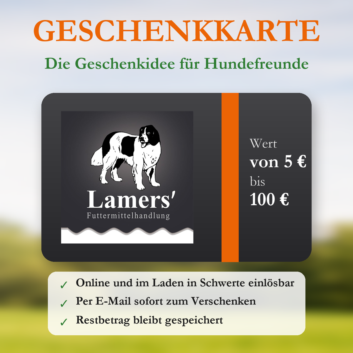 Lamers Geschenkkarte von 5 € bis 100 €, online und im Laden in Schwerte einlösbar