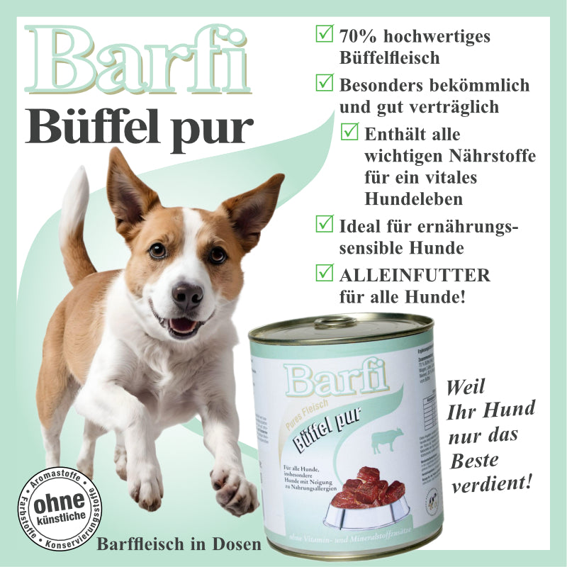 BARF Hundenassfutter mit Büffelfleisch und Fleischbrühe getreidefrei