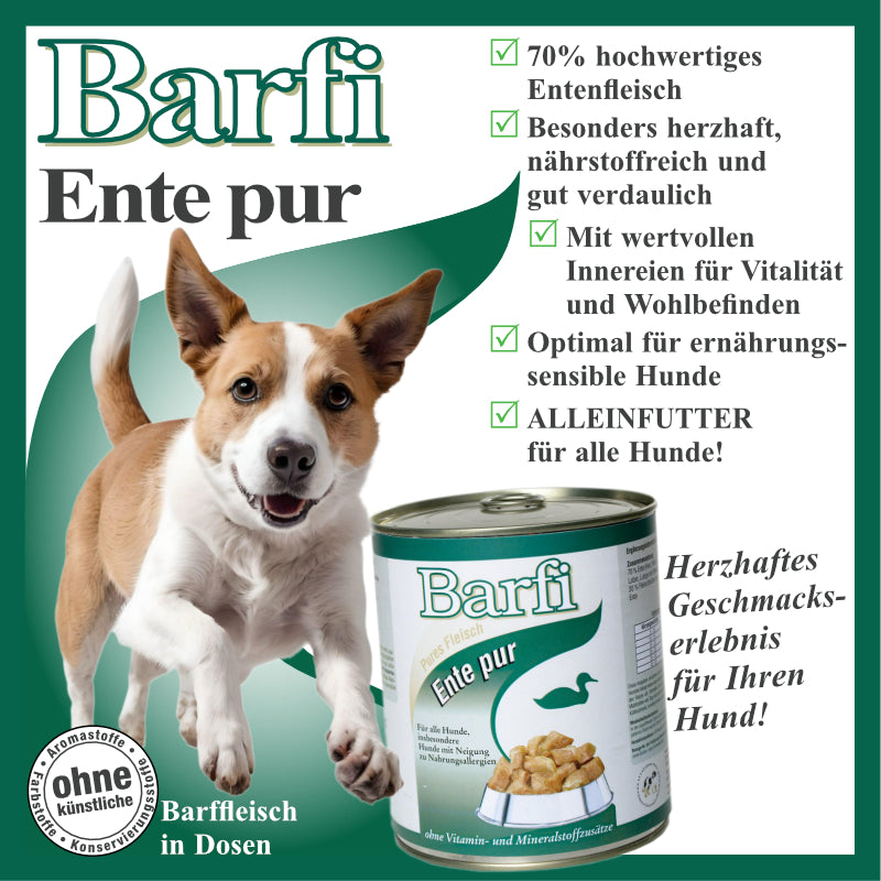 BARF Hundenassfutter mit Entenfleisch und Fleischbrühe getreidefrei