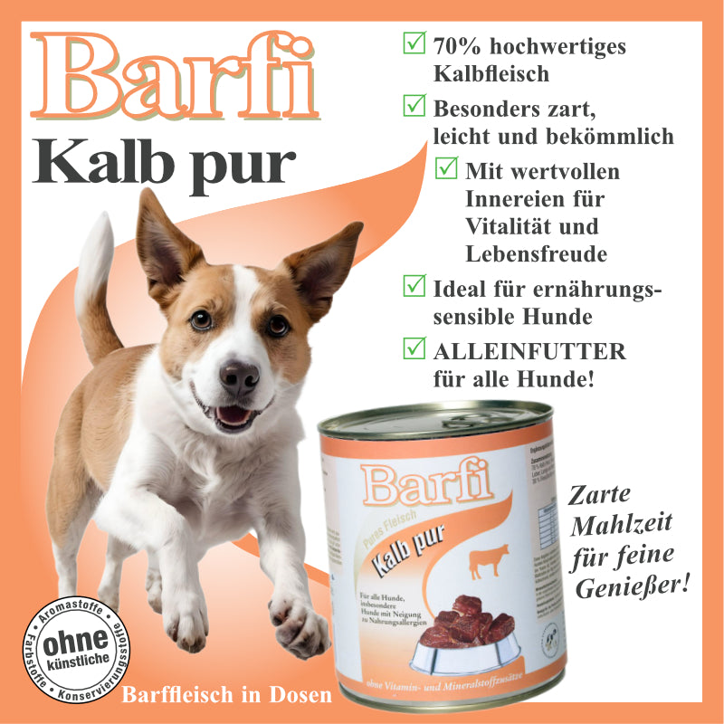 BARF Hundenassfutter mit Kalbfleisch und Fleischbrühe getreidefrei