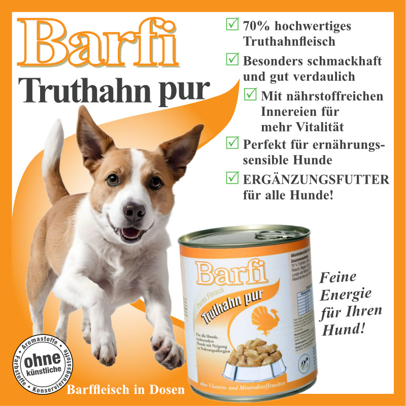 BARF Hundenassfutter mit Truthahnfleisch und Fleischbrühe getreidefrei