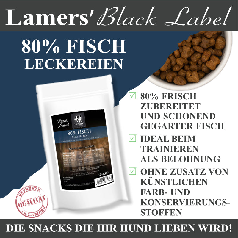Lamers Black Label Leckereien 80 % Fisch für Hunde: Beutel und Snacks mit Produktvorteilen