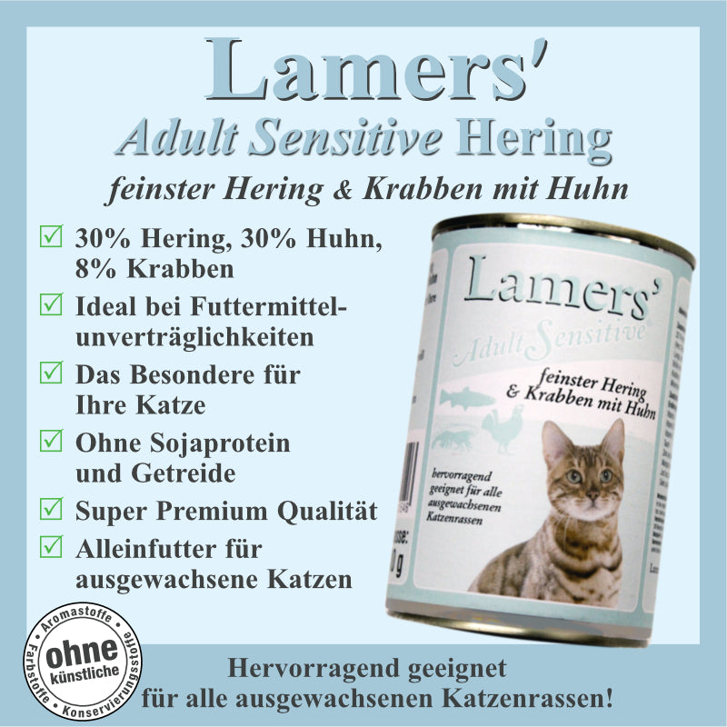 Katzen Nassfutter mit Hering Krabben und Huhn getreidefrei