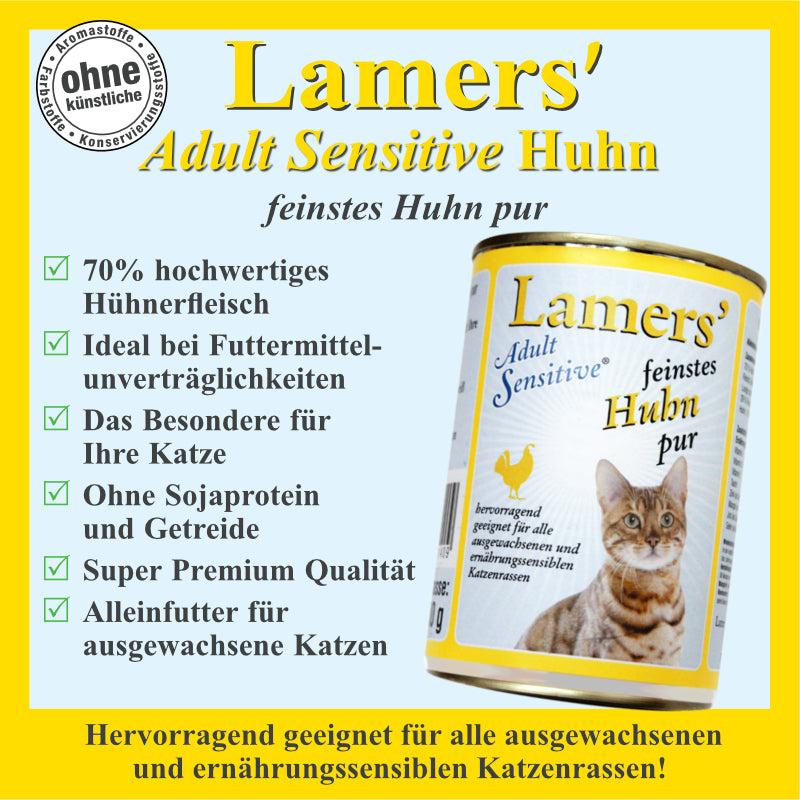Monoprotein Katzen Nassfutter mit Huhn für empfindliche Katzen – Lamers Adult Sensitive