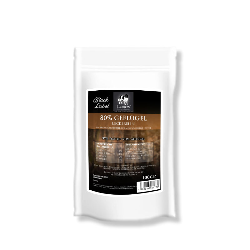 Lamers Black Label Hundeleckerlis Geflügel 80% getreidefrei mit Huhn Ente und Truthahn