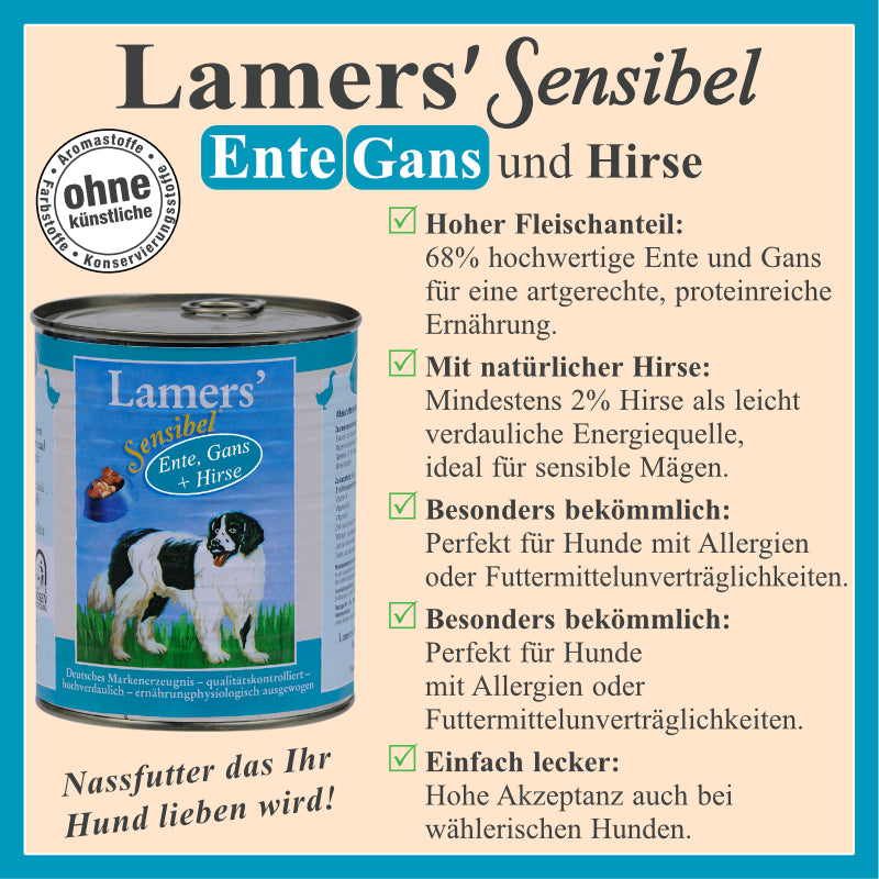 Hundenassfutter mit Ente Gans und Hirse für sensible Hunde gut verdaulich