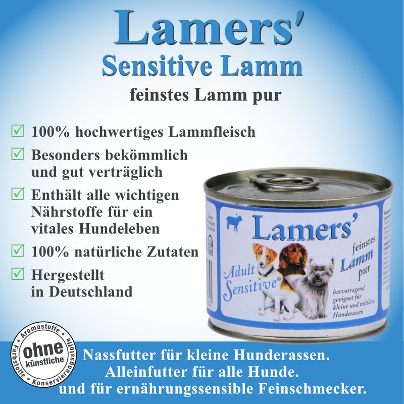 Hundenassfutter mit 100 Prozent Lammfleisch Monoprotein für sensible Hunde