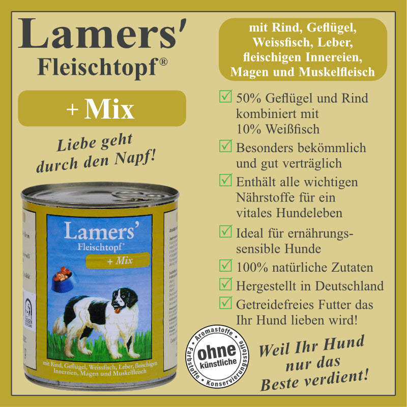 Hundenassfutter mit Geflügel Rind und Fisch sowie Innereien für Hunde