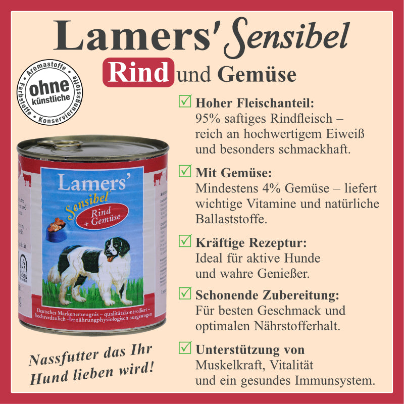 Hundenassfutter mit 95 Prozent Rindfleisch und Gemüse für sensible Hunde