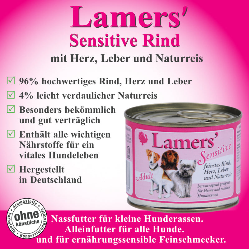 Hundenassfutter mit Rind Herz Leber und Naturreis für sensible Hunde