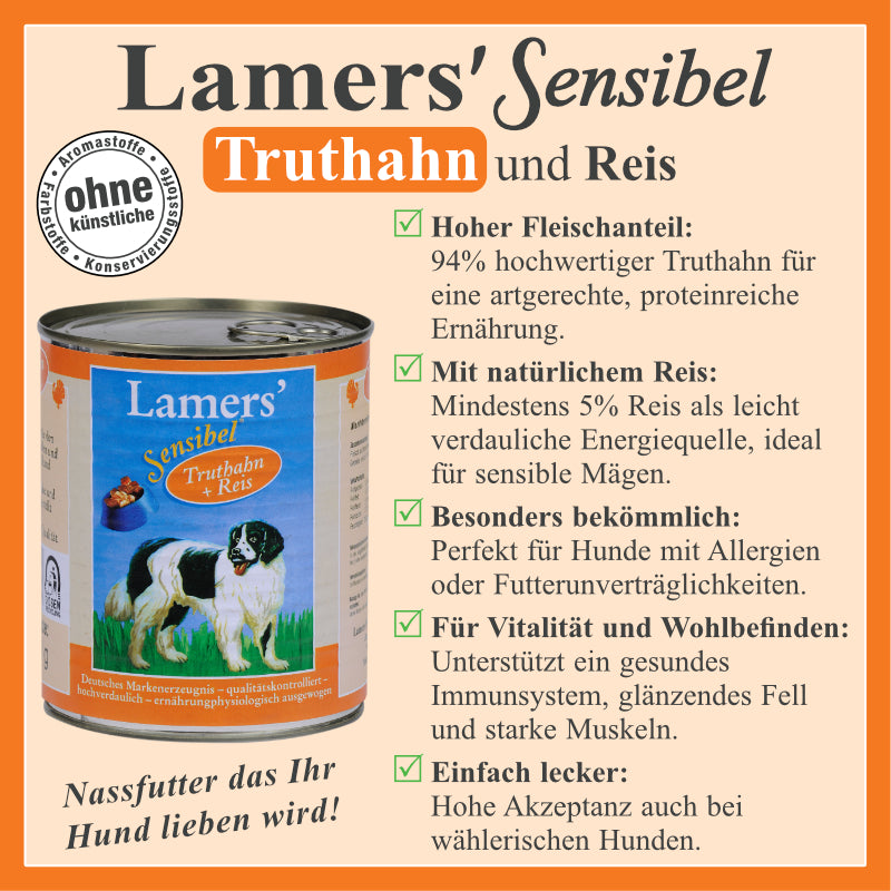 Hundenassfutter mit Truthahnfleisch und Reis für sensible Hunde leicht verdaulich