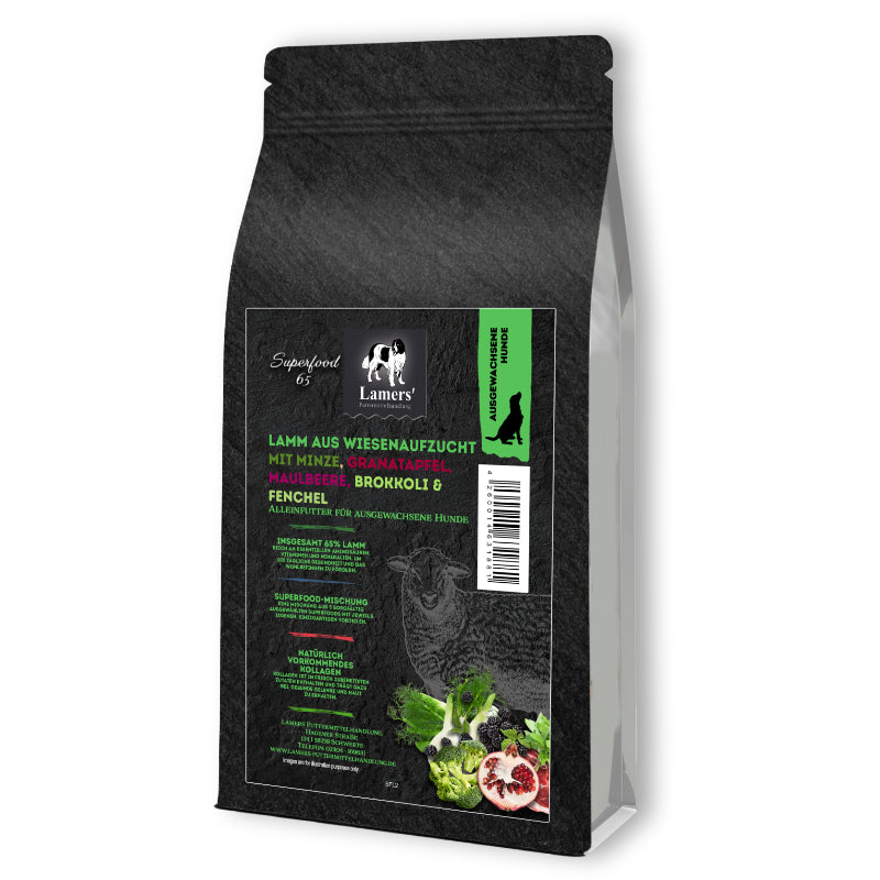 Lamers Superfood 65 Lamm aus Wiesenaufzucht Hunde-Trockenfutter Getreidefrei Tüte